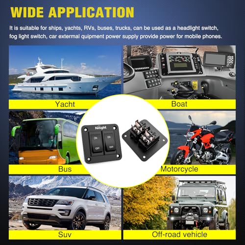 Nilight 2 Gang ON-Off Switch Panel 4 PIN DPST Toggle Switches 12V 20A Black Anodized Aluminium Shell Bracket with Screws Ternimals Jumper Wires Set for Cars Trailers Boats RV Camper - color: 2 Gang On-Off Switch