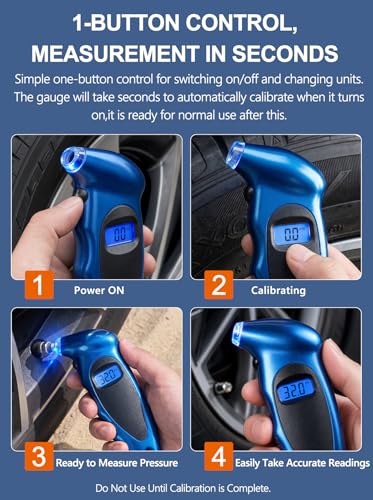Digital Tire Pressure Gauge 150 PSI, Accurate in 0.1 Increments,1 Pack Tire Pressure Gauge with Backlight LCD, 4 Units (PSI/Bar/Kgf/cm²/KPA) Applicable to Car Truck Bicycle, Blue - color: Blue