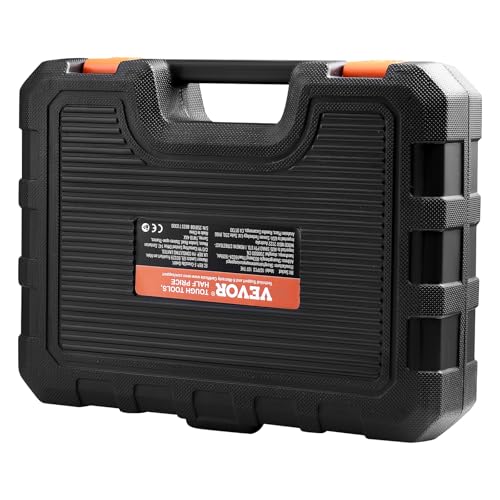 VEVOR Bit Socket Set, 107-Piece SAE and Metric, Hex/Torx/External Torx/Tamper-Proof/Extra Long, S2 Alloy Steel and Cr-V Steel, 1/4 in, 3/8 in, and 1/2 in Drives, with Enhanced Storage Case, Hand Use - style: 107 PCS Hex & Torx & E-Torx