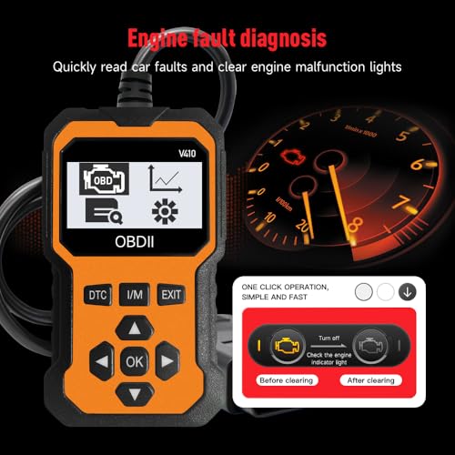 Professional OBD2 Scanner V410 & Car Diagnostic Tool – Auto Code Reader for All Vehicles, Engine Fault Code Reader Scan Tool with Live Data and Fix Suggestions Orange and Black