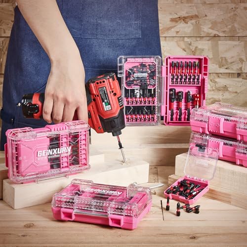Geinxurn 56Pieces Impact Screwdriver Bits Set, Magnetic S2 Steel Phillips/Slotted/Square/Torx Insert Power Bits Tips, Impact Bit Holder with Pink Storage Box Case - style: STKB056B-PK