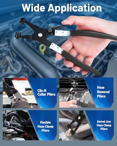 9Pcs Hose Clamp Pliers Set for Coolant/Fuel/Oil/Water Hoses | Flexible 24" Long Wire Spring Hose Clamp with Swivel Jaw, Clic-R Type Pliers, Hose Remover & Flat Band Clamp Tool, Red Case