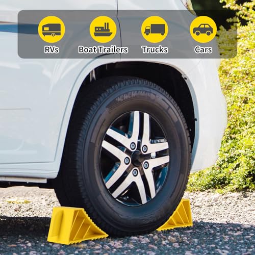 OULEME Trailer Jack Chocks and Wheel Dock for Boat Travel Trailer Camper and RVs, Caster Stopper for Single 6'' 8'' and Dual 6'', with Rope Handle