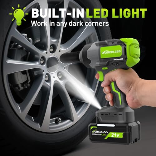 Cordless Impact Wrench for Car Tire Change, Max 1200N.m (885ft-Lbs) High Torque Impact Gun, Heavy Duty Impact Wrench for Mechanic, Auto Repair & Truck Maintenance, 4 Sockets - style: 1200N.m with 2 Battery