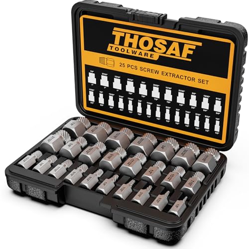 Screw Extractor Set, 25 Piece Easy Out Bolt Extractor Set, Multispline Screw and Hex Head, for Removing Broken Studs, Bolts, Screws, 1/8 Inch to 7/8 Inch in 1/32-Inch Increment, Tools Gifts for Men