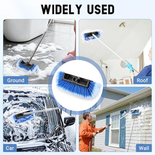 12" Car Wash Brush Head with Soft Bristles - Gentle on Paint, Compatible with Poles, Perfect for Cars, Trucks, RVs, Boats, Decks, and More (Blue)