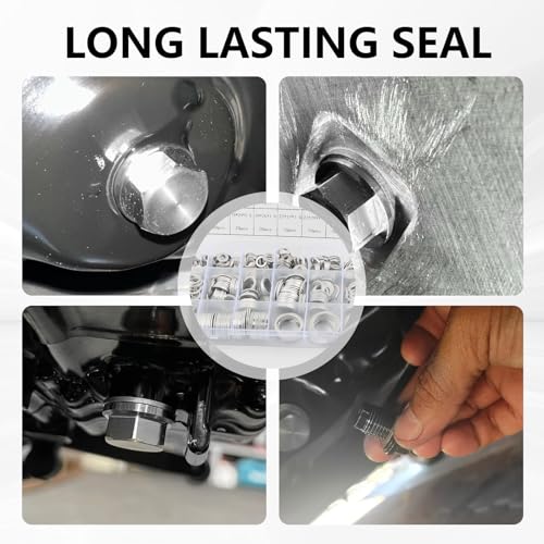 580PCS Car Oil Drain Plug Gasket Kit,Oil Crush Washer Assortment with 18 Dimensions Includes M6/M8/M10/M12/M14/M16/M18/M20/M22/M24 for Sealing,Practical Car Accessories Gasket Kit