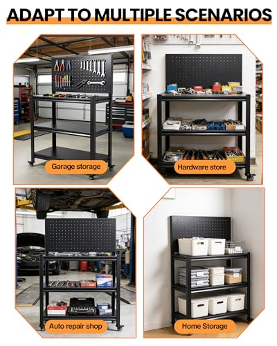 Pterying 52" Mobile Garage Work Bench Table, Lockable Wheels, Pegboard | Heavy Duty Tool Workshop, Ideal for Mechanics and DIYers, Woodworking and Mechanics