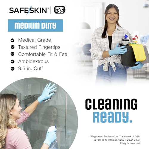 SAFESKIN Disposable Nitrile Gloves in POP-N-GO Pack (50 or 200 Count) Medium Duty, Powder-Free -Cleaning, Gardening, Crafts - size: Small (Pack of 50)