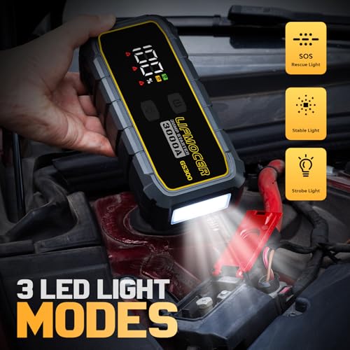GS300 Car Jump Starter,3000A Portable Battery Jumper Starter for Up to 10.0L Gas & 8.0L Diesel Engines,59.2WH 12V Jump Box with Storage Case,USB Quick Charge,LCD Display,for Cars,Motorcycles,Trucks