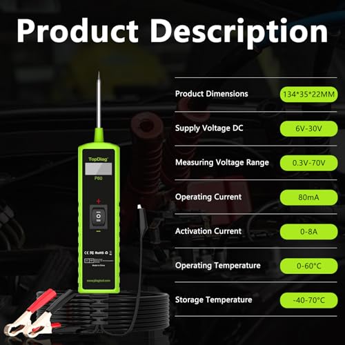 Topdiag P60 Automotive Power Circuit Probe Tester, 12-24V Power Circuit Probe Kit, Short Circuit Automobile Finder,AC/DC Voltage Tester, Component Activation Tool - style: P60