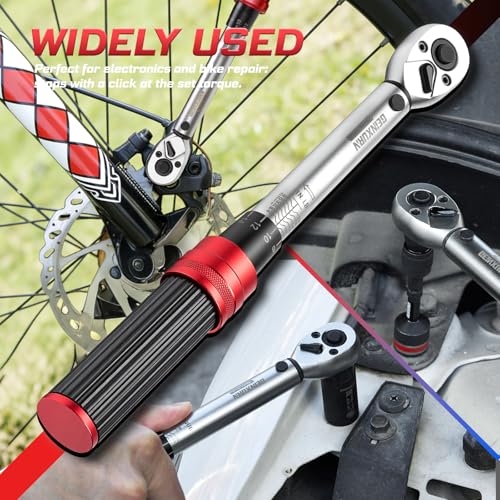 GEINXURN 1/4 In. Drive Click Torque Wrench Set, 20-240 IN.LB Dual-Direction Bike Maintenance Kit,66Pcs with Universal Socket, Screwdriver Bits for Bicycle, Car, Moto - style: GX-TW0104RS66-US