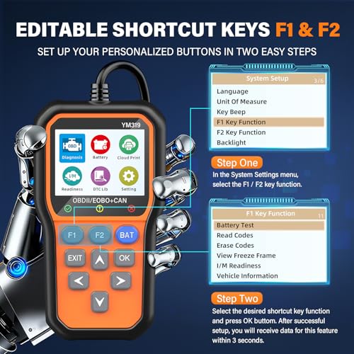 BluSon YM319 OBD2 Scanner Diagnostic Tool with Battery Tester, Check Engine Fault Code Reader with Live Data, Cloud Printing, DTC Lookup, Freeze Frame, Scan Tool for All OBDII Protocol Cars Since 1996 - color: Orange