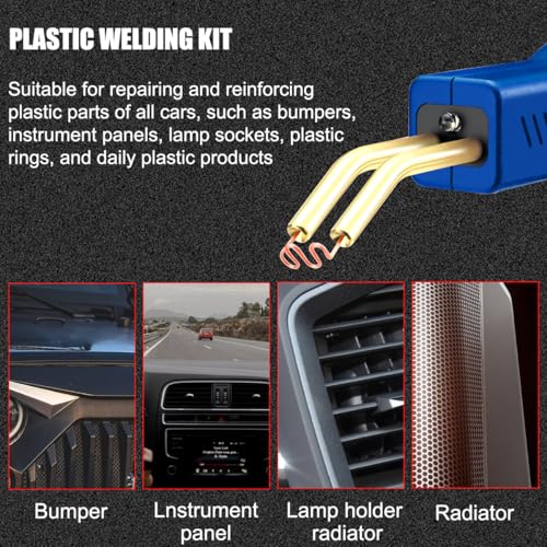 Car Plastic Welder, Vehicle Plastic Bumper Crack Repair Welder Gun Kit, 200PCS 4 Types Portable Automotive Hot Welding Staplers with Carry Case, Universal for SUV RV Truck (Blue)