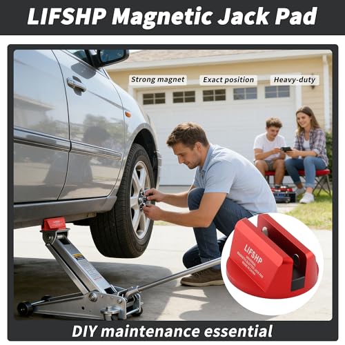 Universal Aluminum Grooved Magnetic Jack Pad, Jacking Puck Pinch Weld Frame Rail Adapter, for Car SUV Truck Pickup Sedan MPV Wagon, Change Tire Repair Tires Oil Change Must Have-Red - color: Red