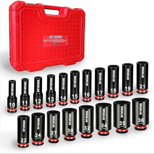 19pcs 1/2" Metric Impact Socket,10mm to 36mm Large Socket Set,6 Point Deep Sockets,1/2 Inches Drive Impact Socket Set Storage Case - size: 1/2 19PCS Socket Set Metric