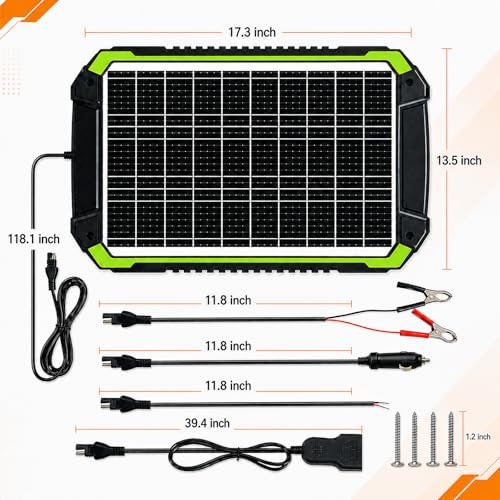 20W 12V Solar Battery Trickle Charger & Battery Maintainer | Built-in MPPT controller, IP65 waterproof, for 12V batteries in cars, boats, RVs, trailers, and motorcycles