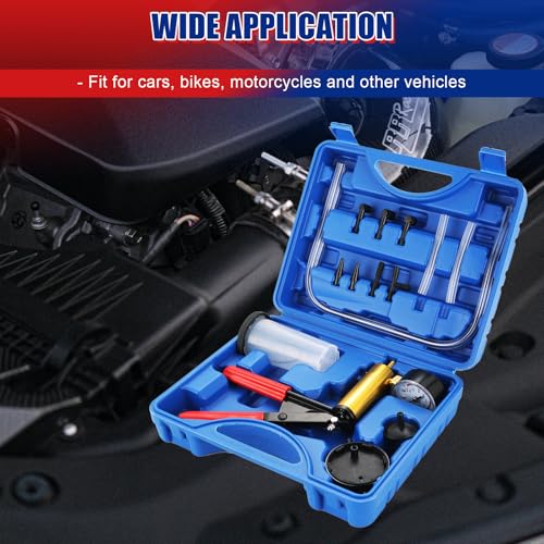 NYXOVA 2 in 1 Handheld Vacuum Pump Brake Bleeder Kit for Motorcycle, 16 pcs Brake Fluid Bleeder Oil Change Hand Held Vacuum Pistol Pump Tester Kit for Bike Car Truck (Blue)