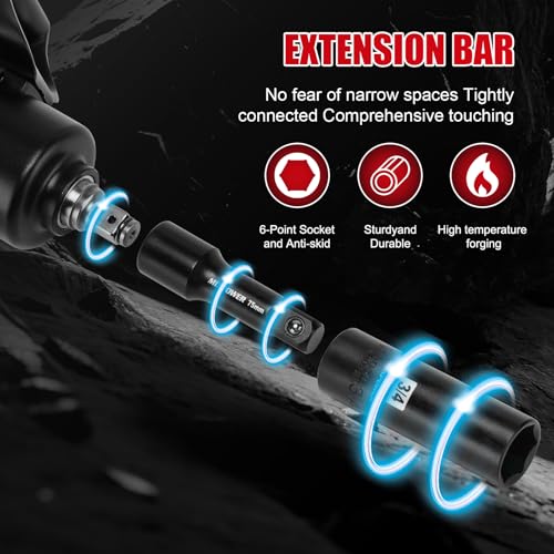 MIXPOWER 25 PCS 1/2” Drive Impact Socket Set, 3/8" to 1-1/2" Deep Socket, 6-Point Hex Socket with Portable Case,SAE,CR-V&CR-MO Steel - size: 25 PCS(3/8"-1-1/2")