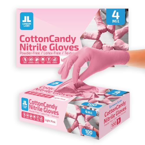 London Labs 4 Mil – Fuchsia Pink Nitrile Gloves – Disposable Latex Free & Powder Free– Chemical Resistant, Pink Rubber Gloves - size: Small, style: Cottoncandy - 200 Count