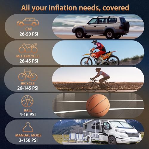 Tire Inflator Portable Air Compressor, 150PSI Heavy Duty Dual Cylinder Air Pump, 12V DC 13FT Extra Long Power Cable & Cordless Car Tire Pump, Digital Pressure Gauge, LED Light, Auto Shut-Off