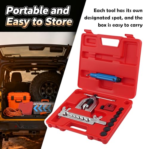 2026 New Brake Line Flaring Tool Kit,Single & Double Flare Tool for Brake Lines/Fuel Lines,Professional Portable Brakes Flare Tools Set with 7 Adapters,Tube Cutter,Deburrer