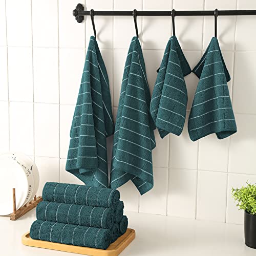 Puomue Microfiber Kitchen Towels and Dishcloths Set, 26 X 18 Inch and 12 X 12 Inch, Set of 12 Bulk Lint Free Dish Towels for Drying Dishes, Dark Green - color: Dark Green