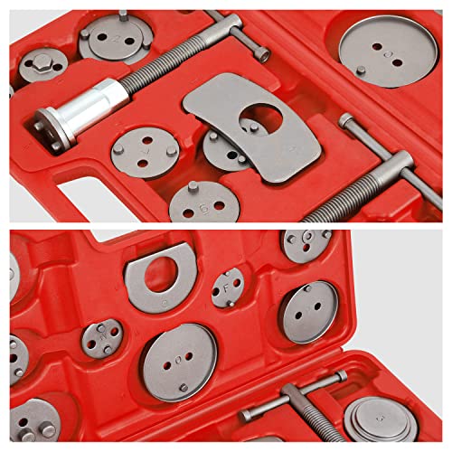 DNA Motoring TOOLS-00243 24-pcs Disc Brake Caliper Piston Compressor Wind Back Repair Tool Kit for Cars, with Carrying Case,Red - color: Red