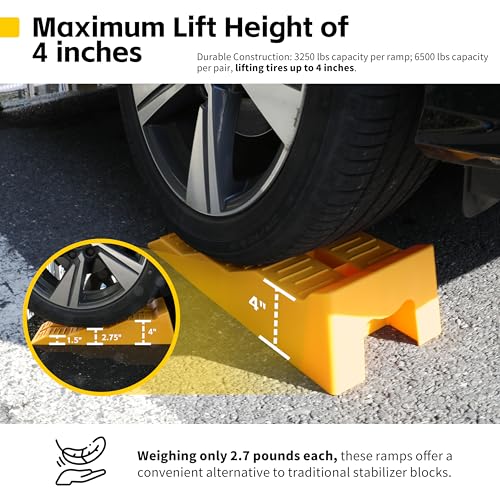 MaxxHaul 50939 3-Steps RV Leveling Ramps Yellow Camper & Trailer - Set of 2 Wheel Chocks