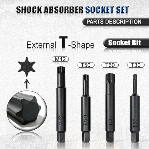 43PCS Strut Socket Set, Strut Nut Socket Shock Absorber Socket with Ratchet Wrench & Adaptor, Suspension Top Mount Nut Installation Removal Automotive Tool for All Vehicles