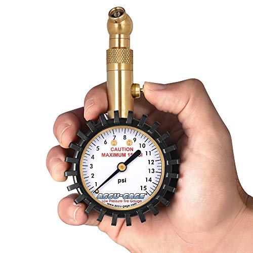 Accu-Gage Low Pressure Tire Gauge with Protective Rubber Guard, Angled Chuck, 15psi - size: 15 PSI