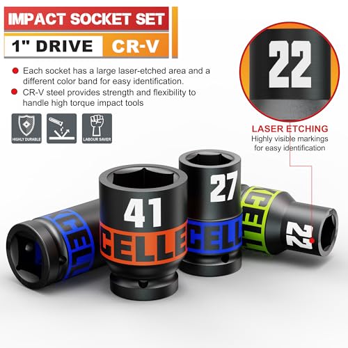 10 Piece 1-Inch Drive Impact Socket Set, 21-41mm Jumbo Sockets, Metric Alxe Nut Sockets for Automotive Repair, Equipment Maintenance - size: 1 Inch Metric Axle