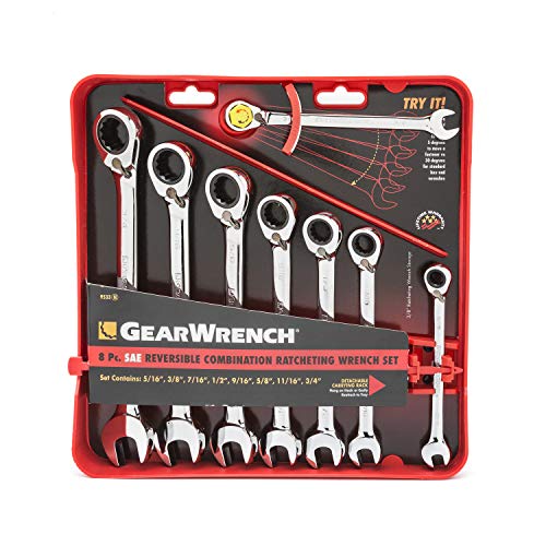 GEARWRENCH 8 Piece 72-Tooth 12 Point Reversible Ratcheting Combination SAE Wrench Set | 9533N (Pack of 10) - size: Pack of 10