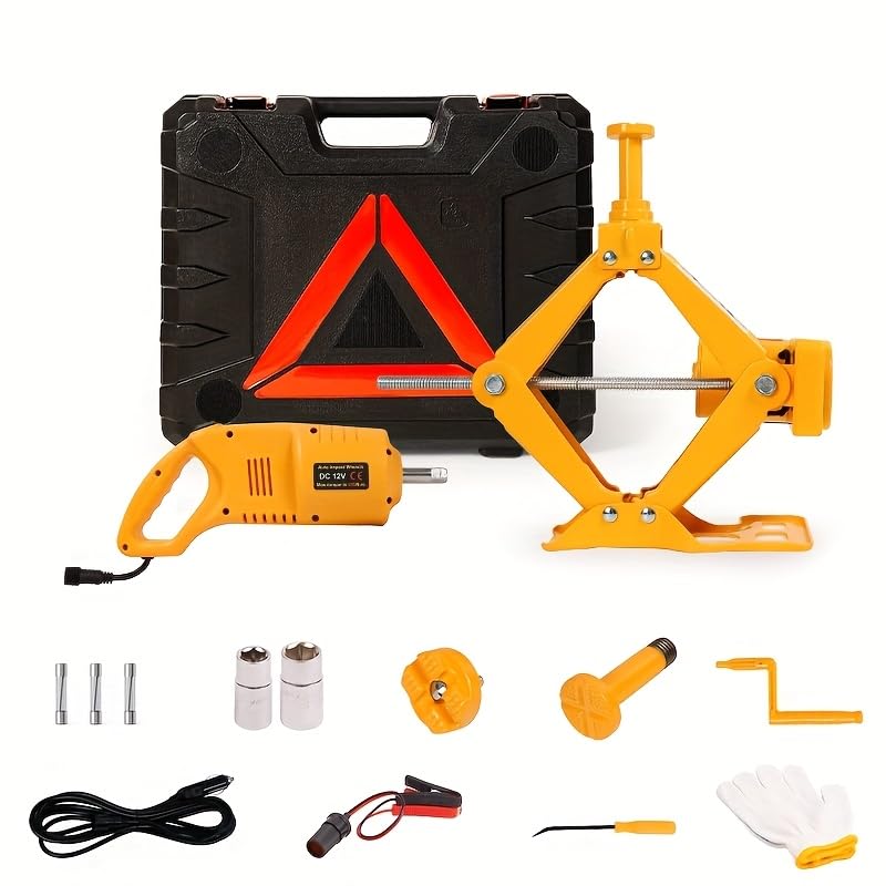 3 Ton Electric Scissor Car Jack Kit with Electric Impact Wrench 12V, 480N·M Torque Portable Automatic Lift Jack Set for Tire Change Emergency Repair Sedan SUV