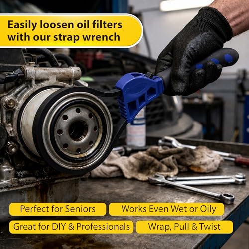 2-Pack Adjustable Rubber Strap Wrench Set, 8" & 6"- Heavy Duty Non-Slip Oil Filter Wrench & Jar Opener Tool, Multi-Purpose Strap Wrench for Pipes, Plumbing, Bottles & Automotive Repair