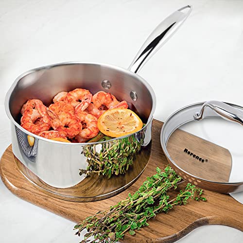 Rorence Stainless Steel Sauce pan: Saucepan with Pour Spouts, Capsule Bottom & Tempered Glass Lid - 2.5 Quart - size: 2.5 Quart