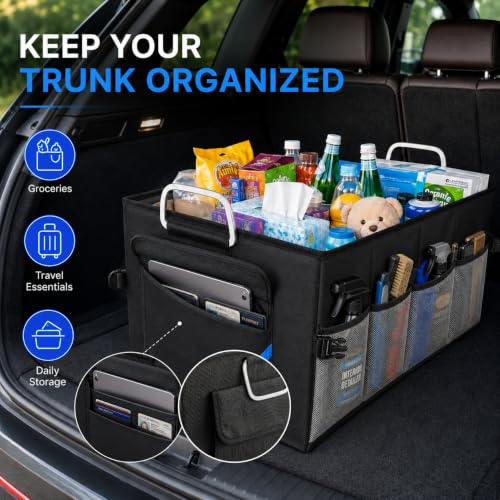 Car Trunk Organizer, Portable, Collapsible, Waterproof, Oxford Cloth, Aluminum Handle, Ideal for SUVs, Cars, Camping, Storage - size: Large Storage Box -60