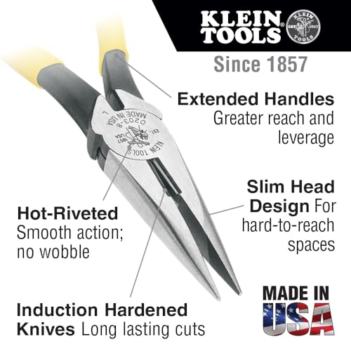 Klein Tools D203-6C Standard Long Nose Cutting Pliers with Spring, 6-Inch - size: 6-Inch