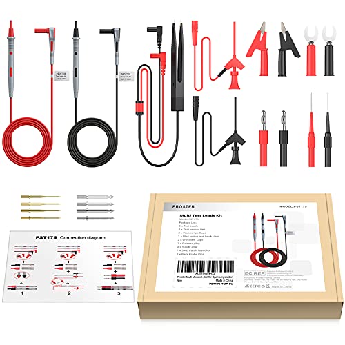 Proster Multi Test Leads Kit - Electrical Multimeter Test Lead with Alligator Clips Test Probe Spring Grabber Banana Plug Volt Meter Leads for Voltage Circuit Tester - style: Test Leads 21pcs