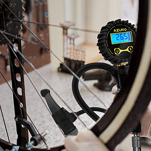 AZUNO Digital Bicycle Tire Inflator Gauge, Auto-Select Presta & Schrader | 200 PSI Digital Gauge, Auto-Select Valve, Air Compressor Ready, Brass Chuck, Rubber Hose, Oxford Storage Bag - size: Digital