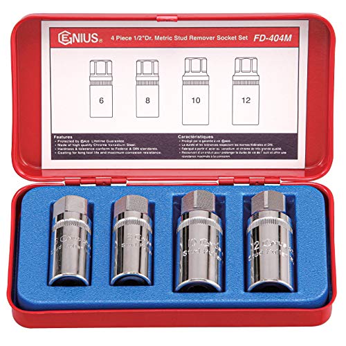 Genius Tools 4Piece 1/2 Dr. Metric Stud Remover Socket Set FD-404M