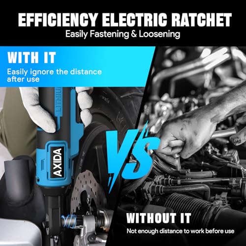 3/8" Electric Ratchet Wrench, 66FT-LBS (90N.m) Cordless Ratchet Wrench, 21V Power Ratchets with 2x 2.0A Batteries & Charger, 7 Sockets, 1/4" Adapters and 3" Extension Bars, NEW VERSION
