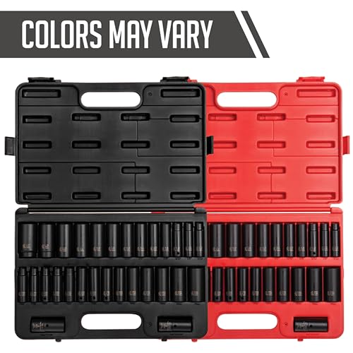 SUNEX TOOLS 5153DD, 1/2 Inch Drive Master Impact Socket Set, Double Deep, 29-Piece, SAE/Metric, 7/16"-1-1/4", 10mm-27mm, Cr-Mo Steel, Radius Corner Design, Dual Size Markings, Heavy Duty Storage Case