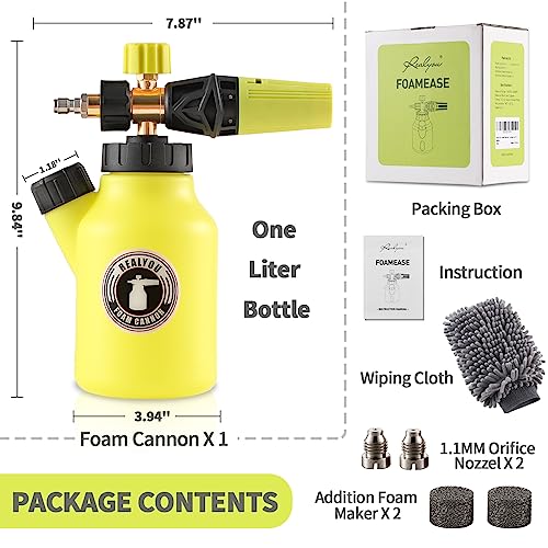 Realyou Foam Cannon for Pressure Washer up to 4500 PSI, Premium Foam Sprayer with Easy Foam Dispensing, Car Wash Sprayer with 1 Liter Bottle - color: Gray
