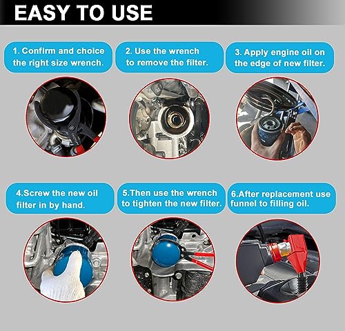 6Pcs Oil Filter Pliers Set, Universal Oil Filter Wrench with Oil Funnel, 10" & 12" & 14" & 16" Premium Oil Filter Removal Tool From 1-1/4" to 8-1/2" - size: 6 PACK