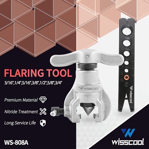 Wisscool HVAC Mini Split Flaring Tool Kit, 3/16"-3/4", 7 Sizes | 45° eccentric copper pipe flaring tool with seven inch sizes for mini split, HVAC, refrigeration, and plumbing tubing - size: 7 Dies Flare Tool