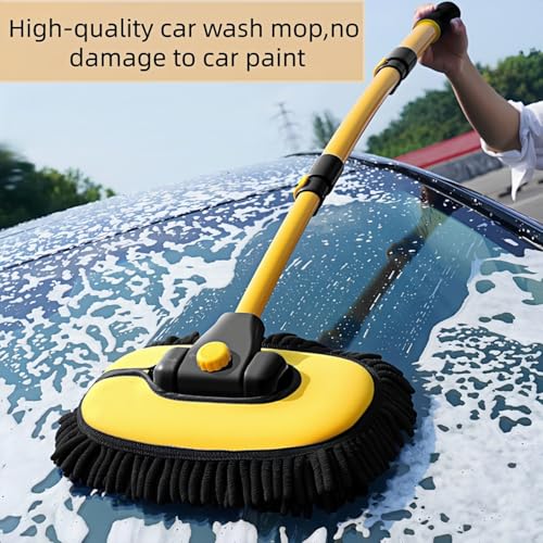 15° Curved Car Wash Brush, Car Wash Mop with Long Handle | Microfiber Replacement Head Scratch-Free, Car Cleaning Brush with Extendable Pole, Ideal for Cleaning Car SUV RV