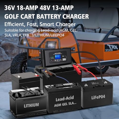 18 AMP 36 Volt Golf Cart Battery Charger for EZGO TXT with D Style Plug,Lithium, LiFePO4, Lead-Acid AGM/Gel/deep Cycle Trickle Charger,Maintainer