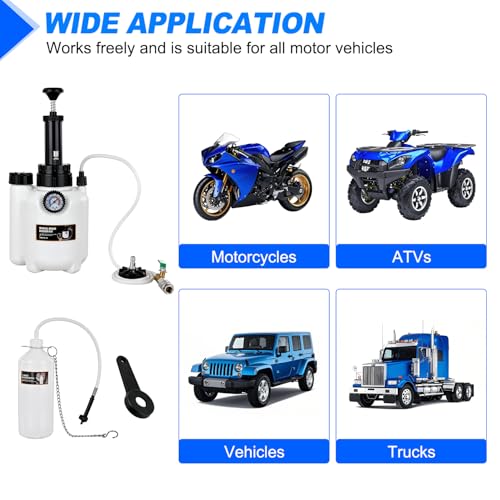 GOOACC Brake Bleeder Kit 3L Manual Brake Bleeder Vacuum Pump Brake Clutch Pressure Bleeder Flush Kit with 3L Fluid Extractor 1L Refilling Bottle E20 Master Cylinder Adapter Brake System Bleeding Tool - size: 3L Manual