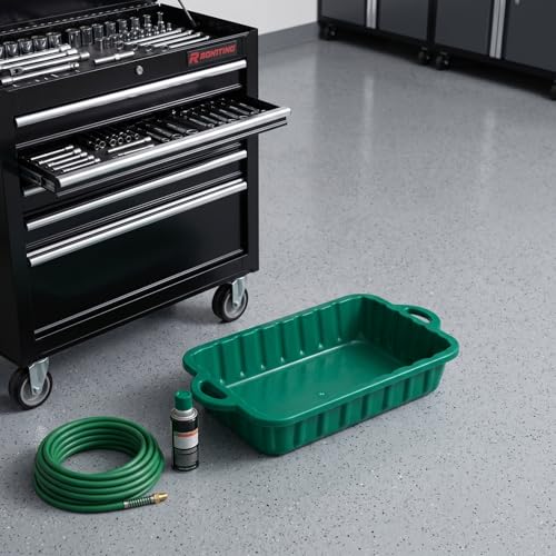 IMIKEYA Large Oil Drain Pan 23.5Inch Heavy Duty Plastic Leakproof Transmission Coolant Fluid Catcher Pan for Changing Oil Under Car Truck SUV Automotive Repair Garage Use (Green)